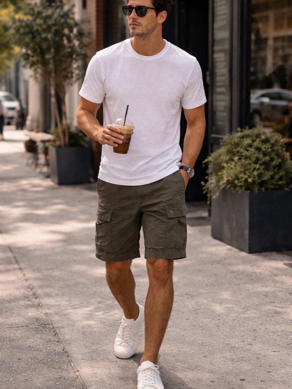 Lands’ End Cargo Shorts Mens 40 Olive Green Cotton Stretch Casual Utility